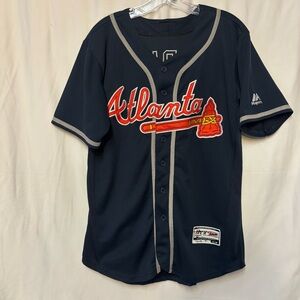 Majestic Atlanta Braves Acuña Dark Blue‎ Jersey